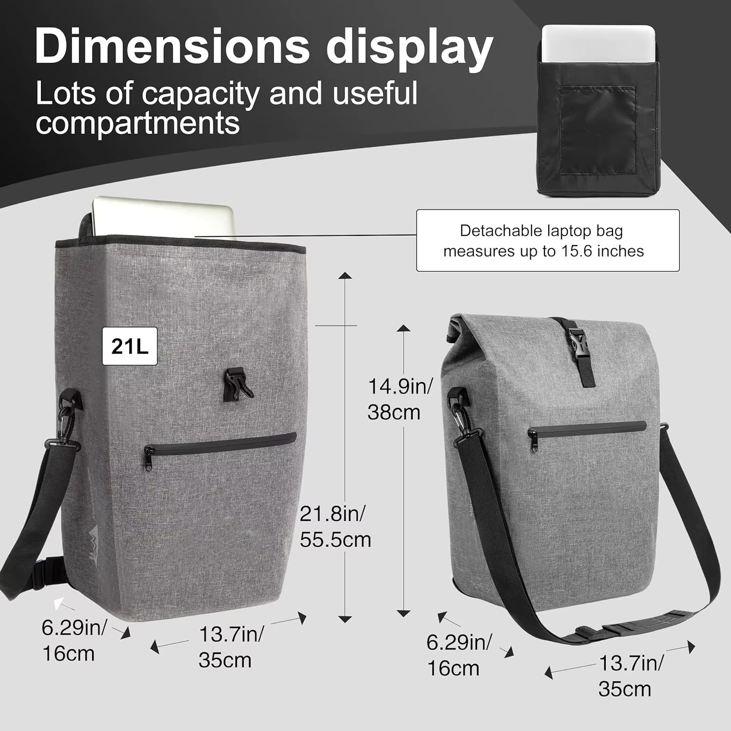 Mountain Land Cycling Bag for Luggage Carrier 21L Waterproof Bicycle Bag with Removable Laptop Bag