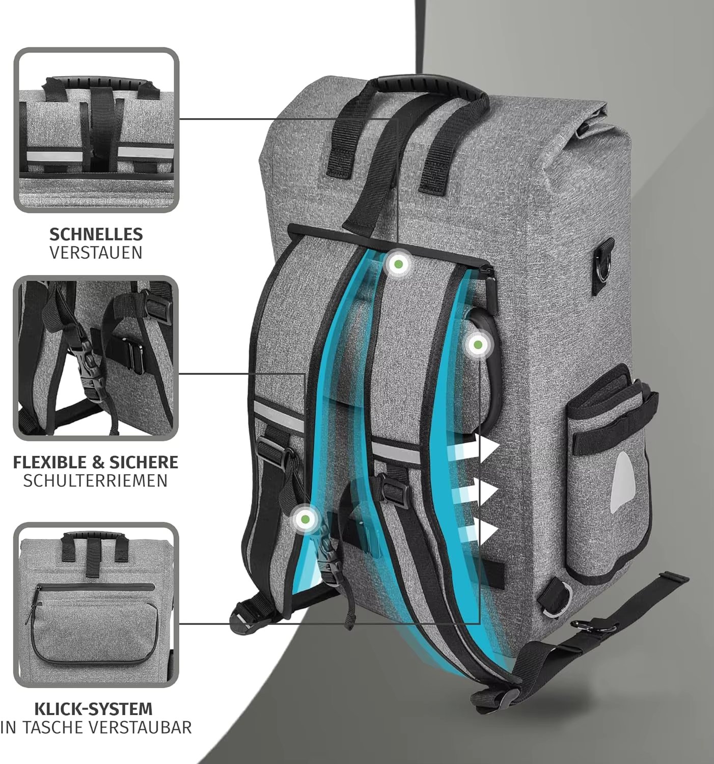 3-in-1 100% Waterproof 23L Carrier Backpack and Shoulder Bag Bicycle Bag Fietstas