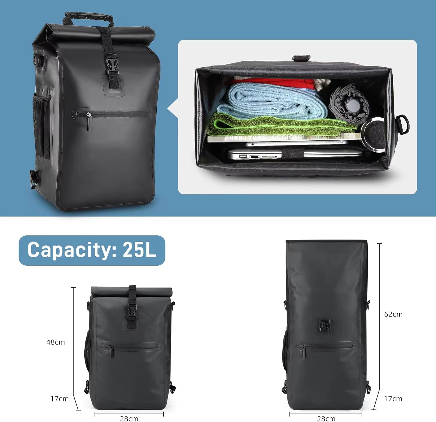 25L Bicycle Pannier Bags for Luggage Racks Waterproof 3 in 1 Bicycle Backpack As Pannier Rack Bag Shoulder Bag