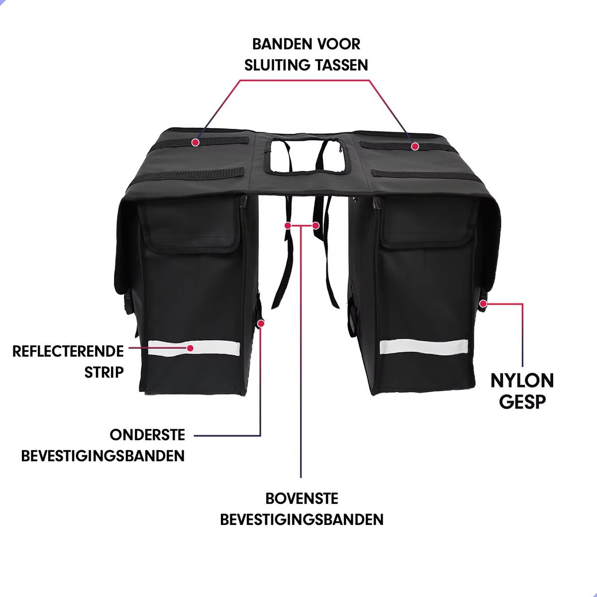 Double Zipper Reflective Large Capacity Water Tail Bag with Bottle Pocket Bicycle Saddle Bag Bicycle Accessories