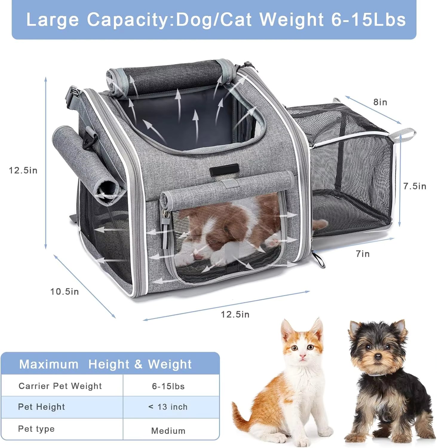 Wholesale Dog Bike Carrier Backpack, Car Seat for Small Puppy Cat with Mesh Window