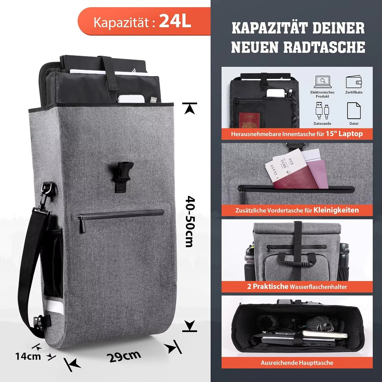 ODM RPET Recycled Material 3 in 1 24L TPU Pannier Backpack Bicycle Saddle Bags