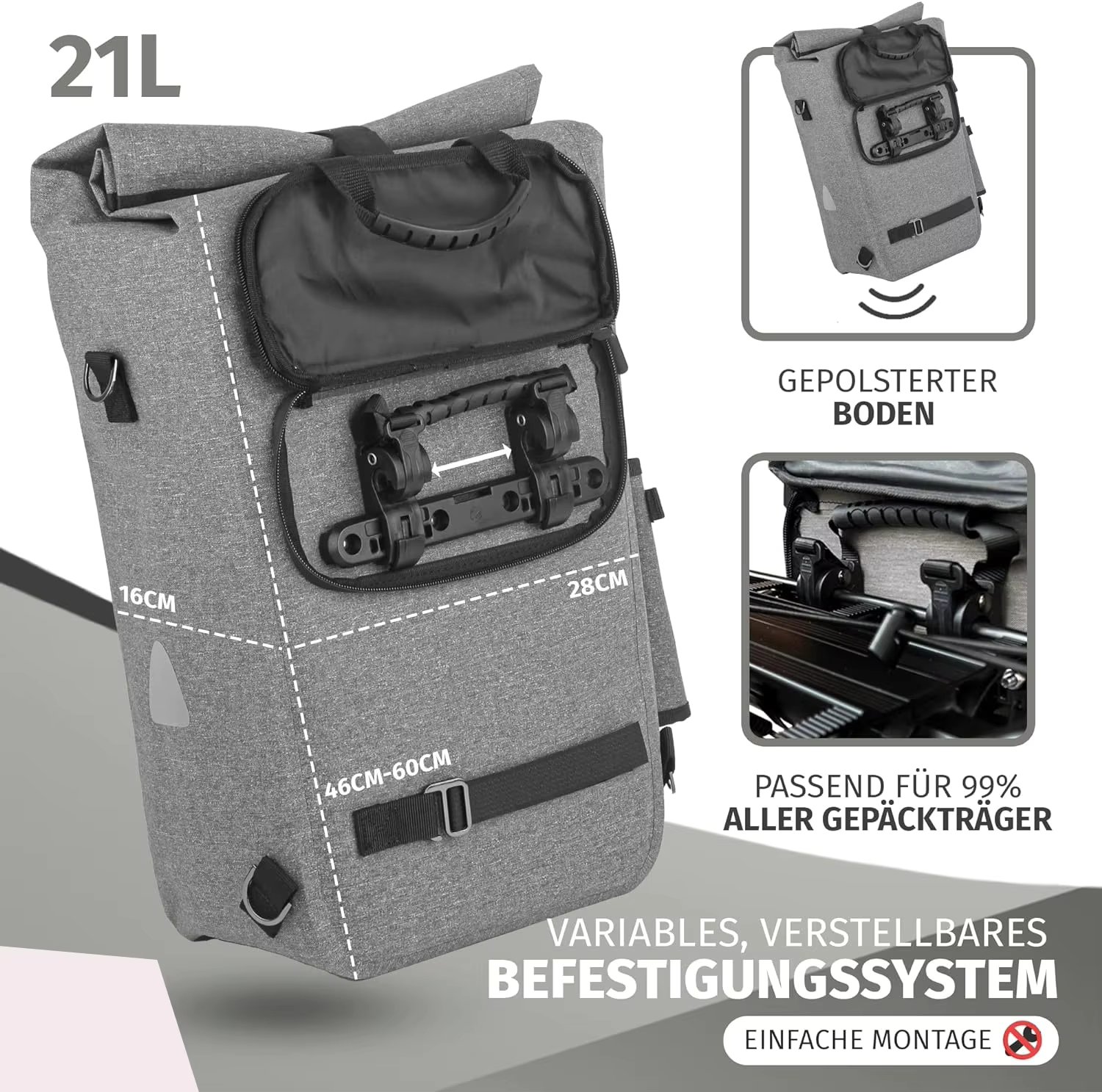 3-in-1 100% Waterproof 23L Carrier Backpack and Shoulder Bag Bicycle Bag Fietstas