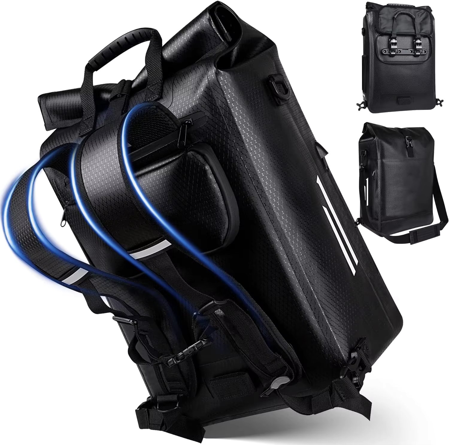 27L 100% Waterproof and Reflective 3 In1 Bicycle Bag for Luggage Rack with Laptop Compartment Backpack and Shoulder Bag