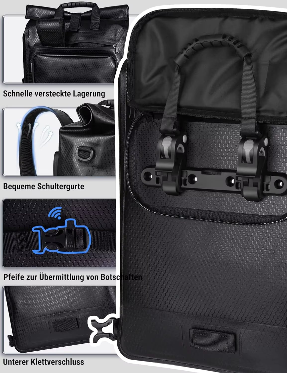 27L 100% Waterproof and Reflective 3 In1 Bicycle Bag for Luggage Rack with Laptop Compartment Backpack and Shoulder Bag