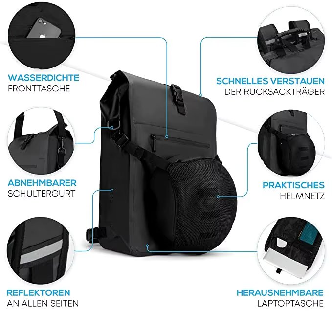 2023 Hot Sell Bicycle Bag for Pannier Rack Bicycle Trunk Bag Waterproof Pannier Rack Bag with Helmet Net Bike Backpack
