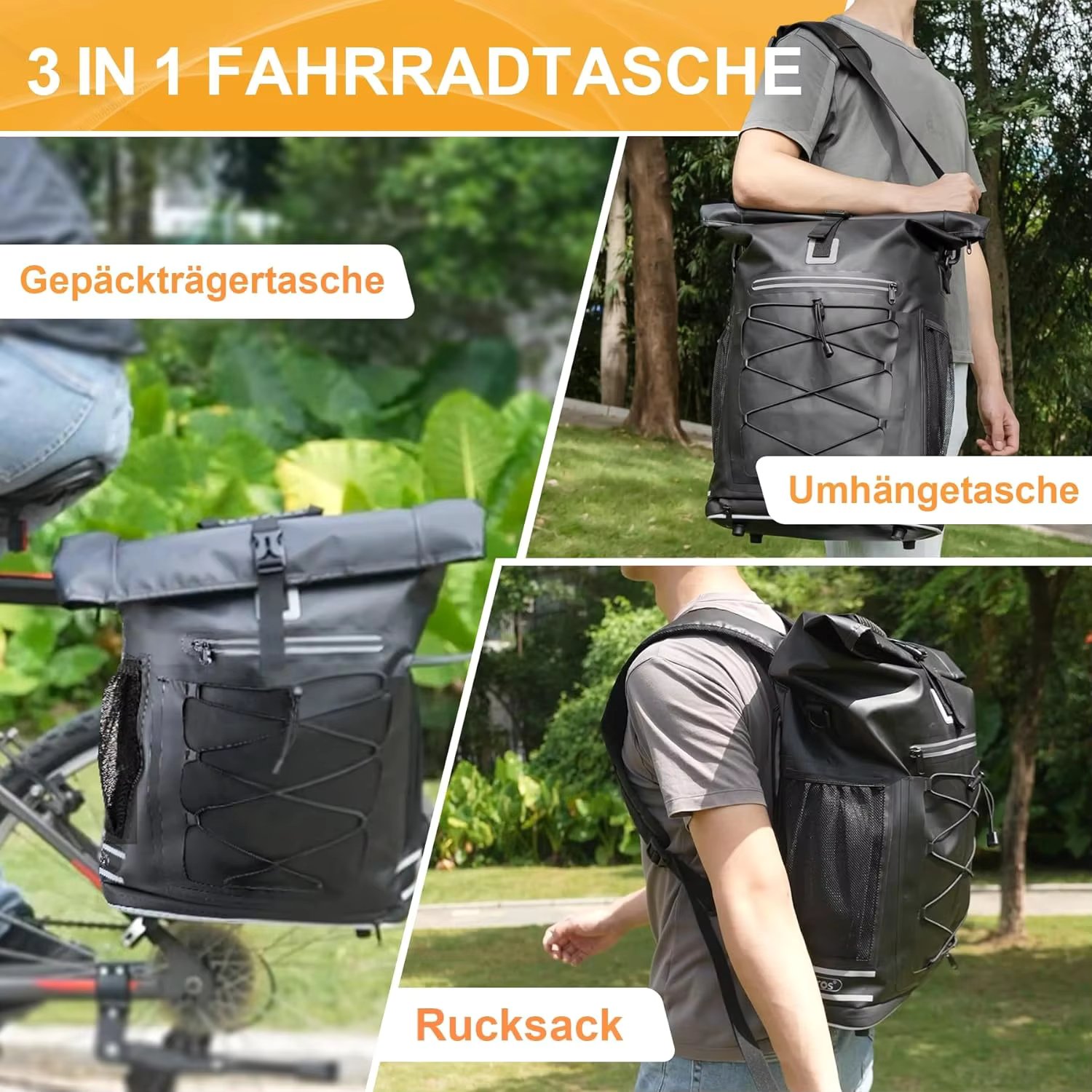 Recycle RPET 3 in 1 Bicycle Bags for Luggage Racks, Bicycle Backpack with Laptop Bag, Bicycle Backpack, Suitable As a Luggage Ra