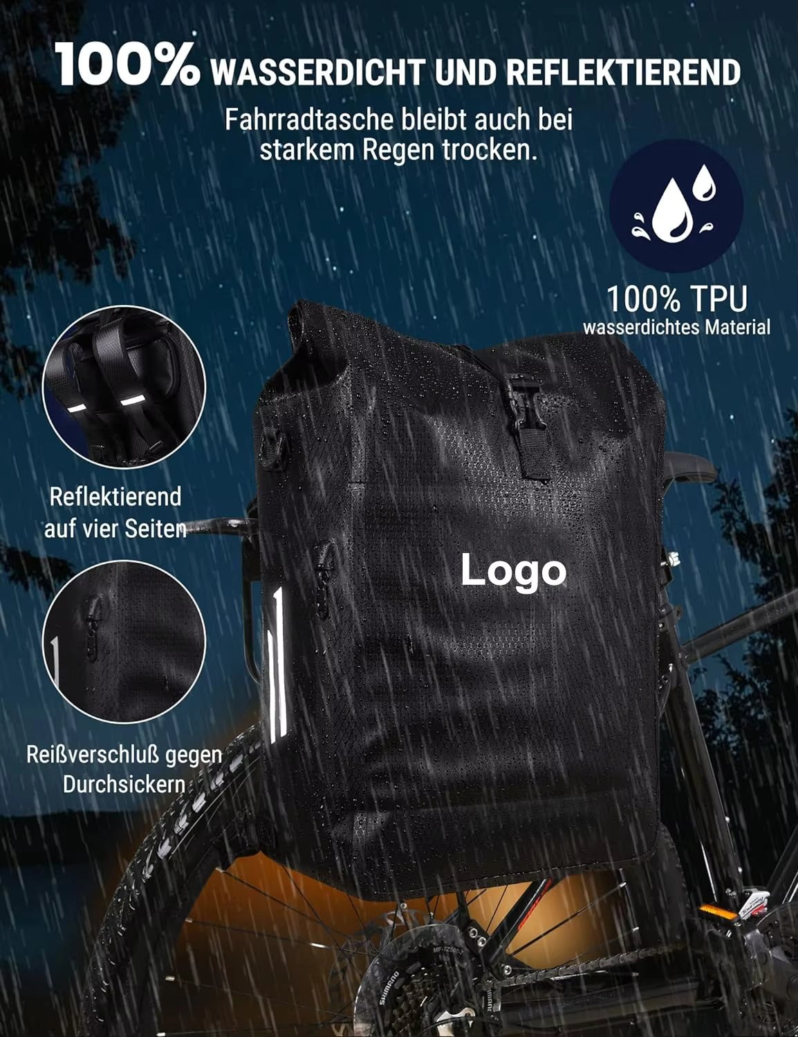 27L 100% Waterproof and Reflective 3 In1 Bicycle Bag for Luggage Rack with Laptop Compartment Backpack and Shoulder Bag