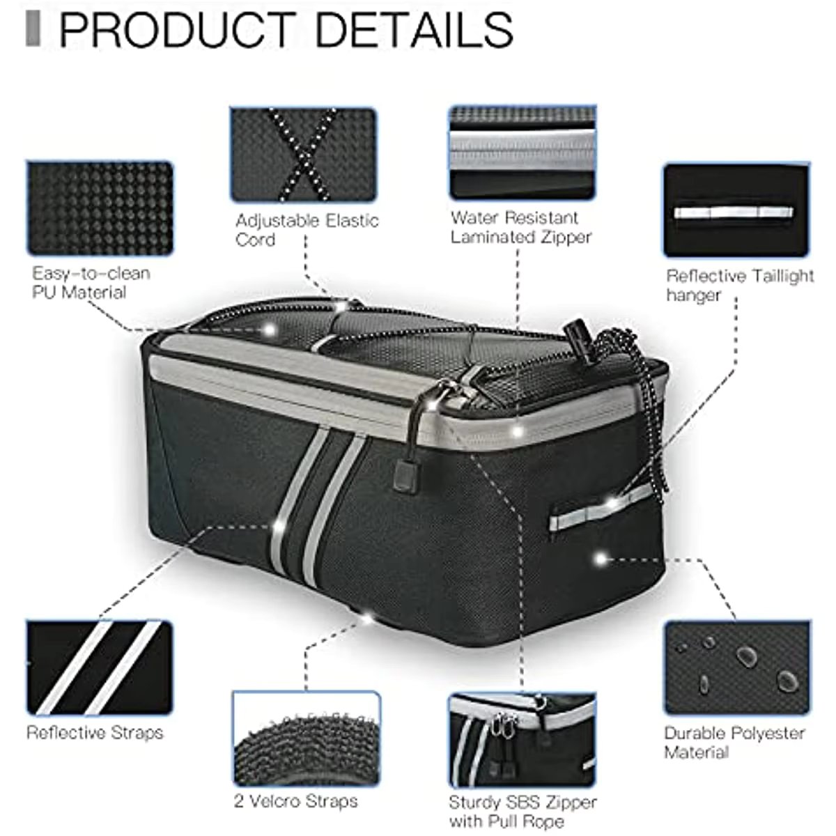 Rear Bike Rack Bag with Rain Cover Waterproof Bicycle Bike Saddle Bag Cycling Pannier Trunk Carrier with Adjustable Reflector
