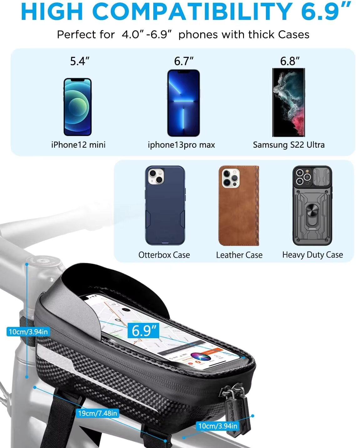 Man Hard Shell Eva Phone Case Buckle Traveling Steering Water Resistant Bike Saddle Bag Bicycle Handlebars Dry Bag