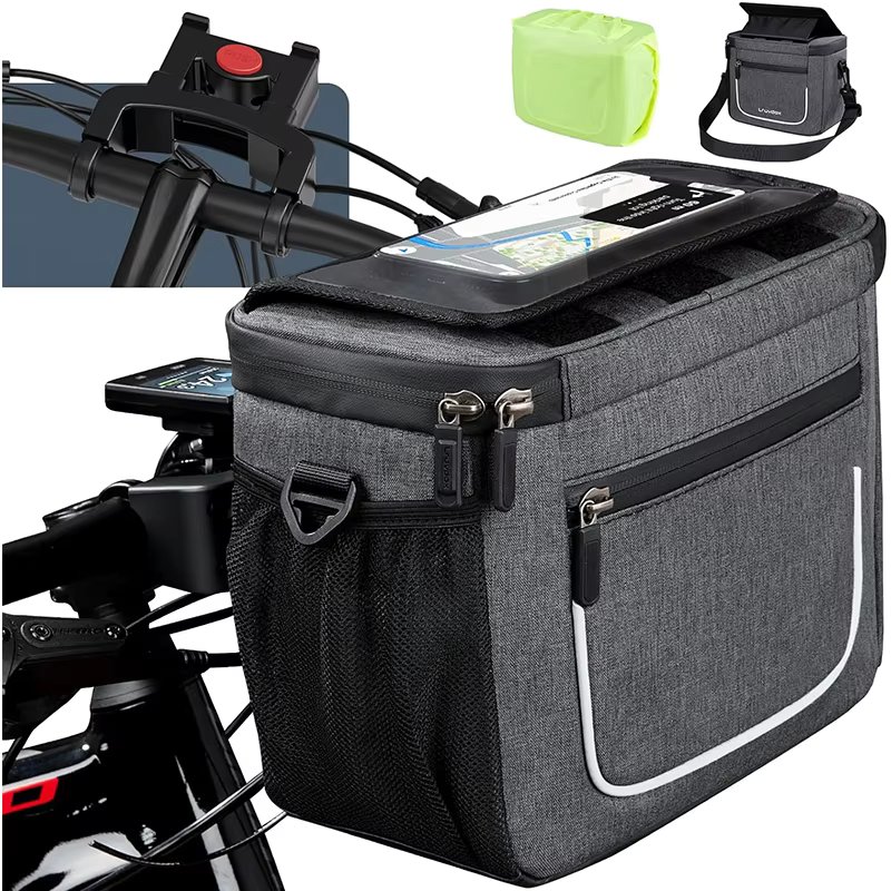 Touchscreen and Removable Shoulder Strap 5l Waterproof Front Bicycle Basket Bag with Handlebar Adapter for Bicycle