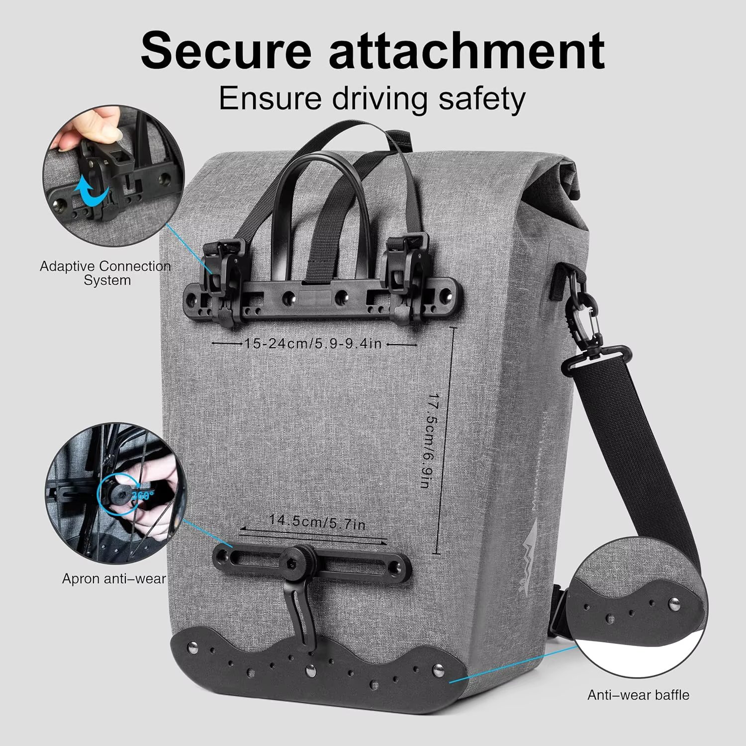 Mountain Land Cycling Bag for Luggage Carrier 21L Waterproof Bicycle Bag with Removable Laptop Bag