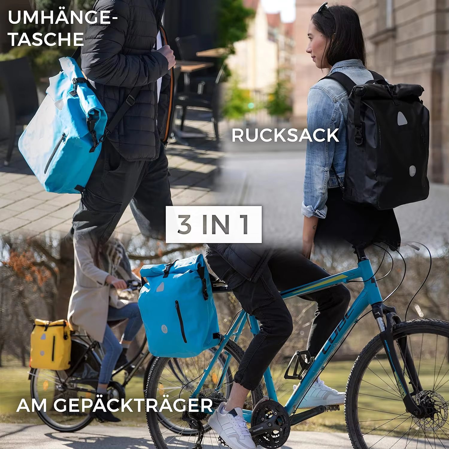 4-in-1 Torba Rowerowa Waterproof 18/25L Reflective Dry Luggage Carrier Bag Combination Bicycle Backpack