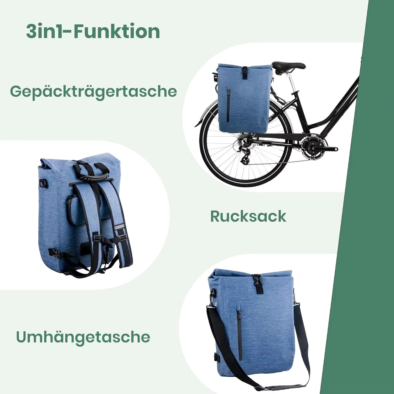 25L 100% Waterproof & Reflective 3 in 1 Bicycle Bag for Luggage Rack Backpack and Shoulder Bag Fietstas