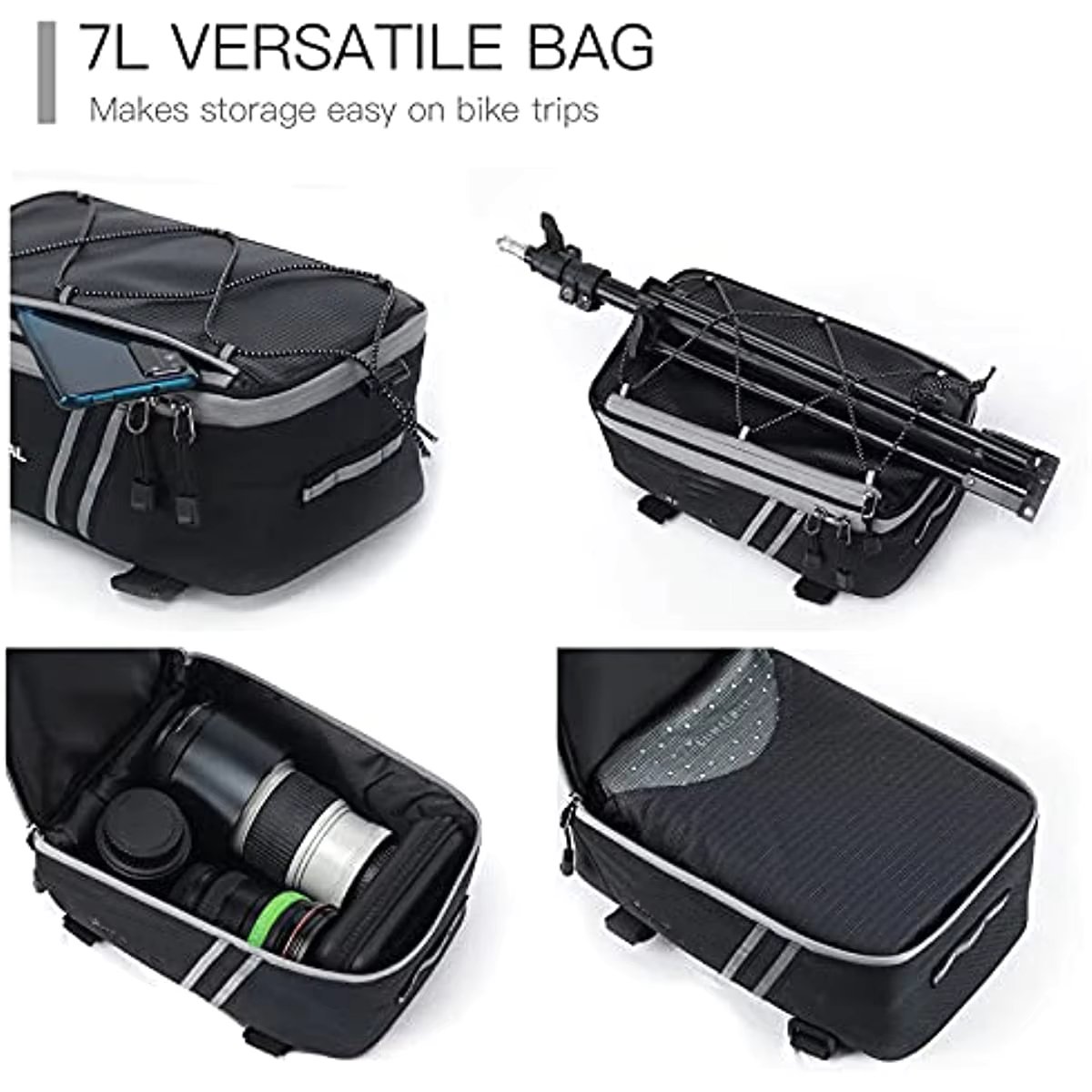 Rear Bike Rack Bag with Rain Cover Waterproof Bicycle Bike Saddle Bag Cycling Pannier Trunk Carrier with Adjustable Reflector