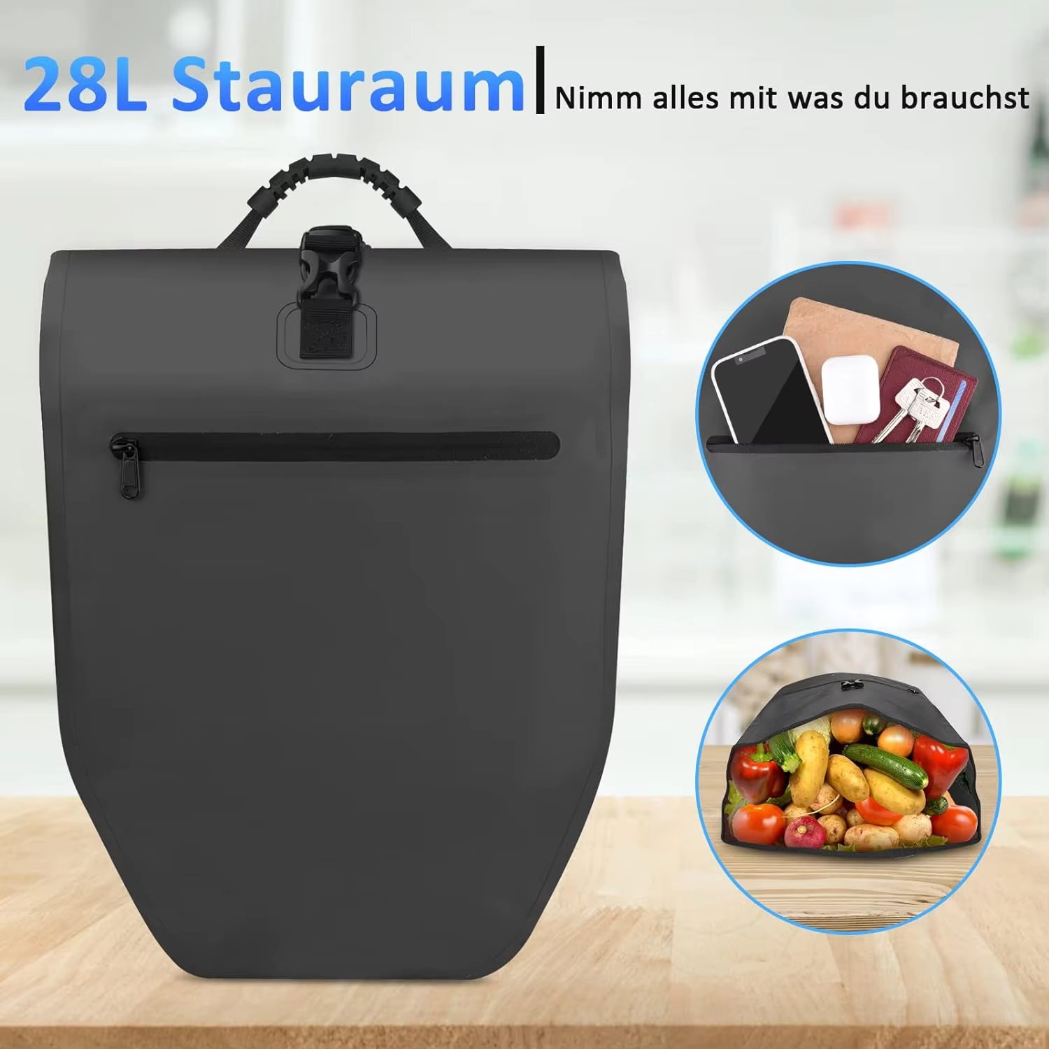 28L Waterproof Luggage Bicycle Rack Bag with Handles and Shoulder Straps Bike Bag Shoulder Bag with Reflective Sheet Rear Bike B