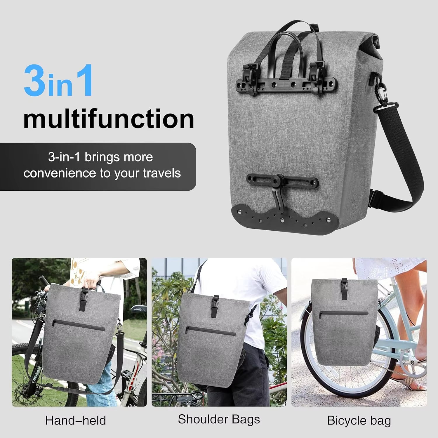 Mountain Land Cycling Bag for Luggage Carrier 21L Waterproof Bicycle Bag with Removable Laptop Bag