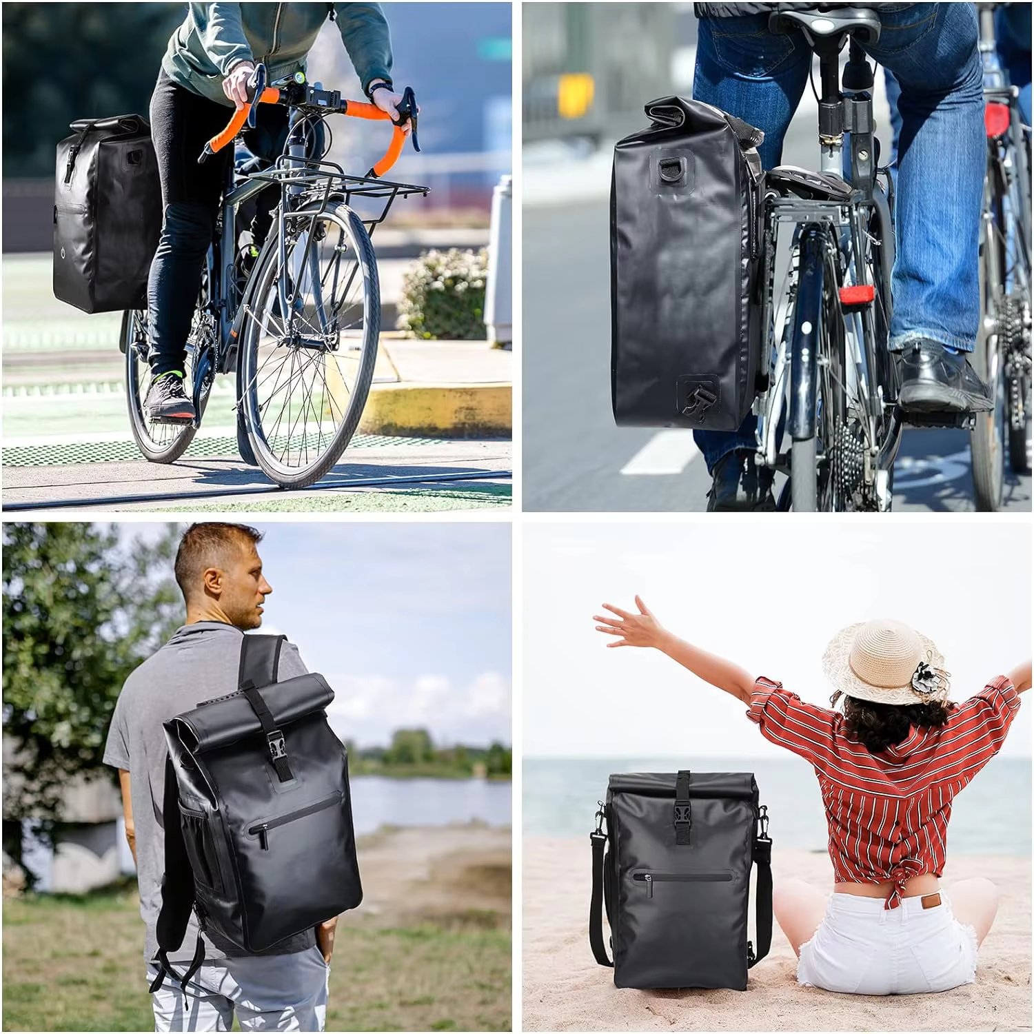 25L Bicycle Pannier Bags for Luggage Racks Waterproof 3 in 1 Bicycle Backpack As Pannier Rack Bag Shoulder Bag