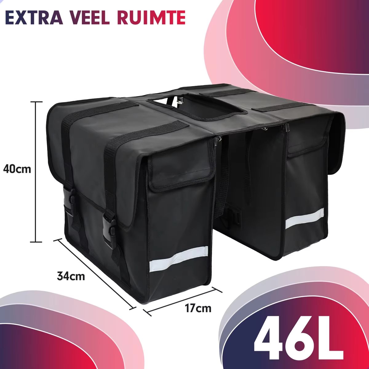 Double Zipper Reflective Large Capacity Water Tail Bag with Bottle Pocket Bicycle Saddle Bag Bicycle Accessories