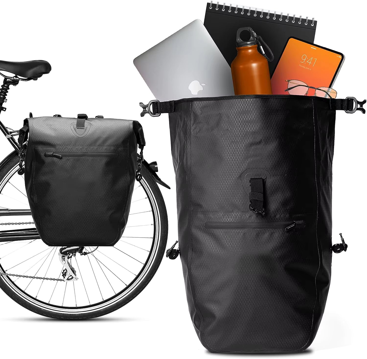 Bicycle Bag for Luggage Rack 25L 100% Waterproof with Carrying Handle and Shoulder Strap Rear Bicycle Bags