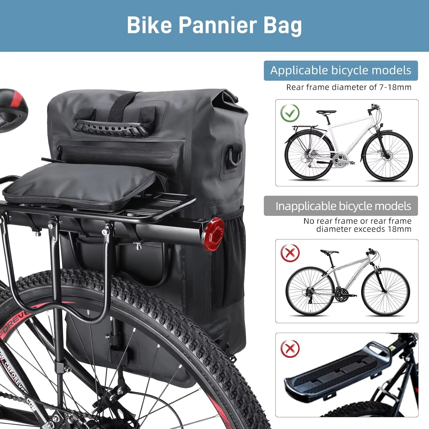 25L Bicycle Pannier Bags for Luggage Racks Waterproof 3 in 1 Bicycle Backpack As Pannier Rack Bag Shoulder Bag