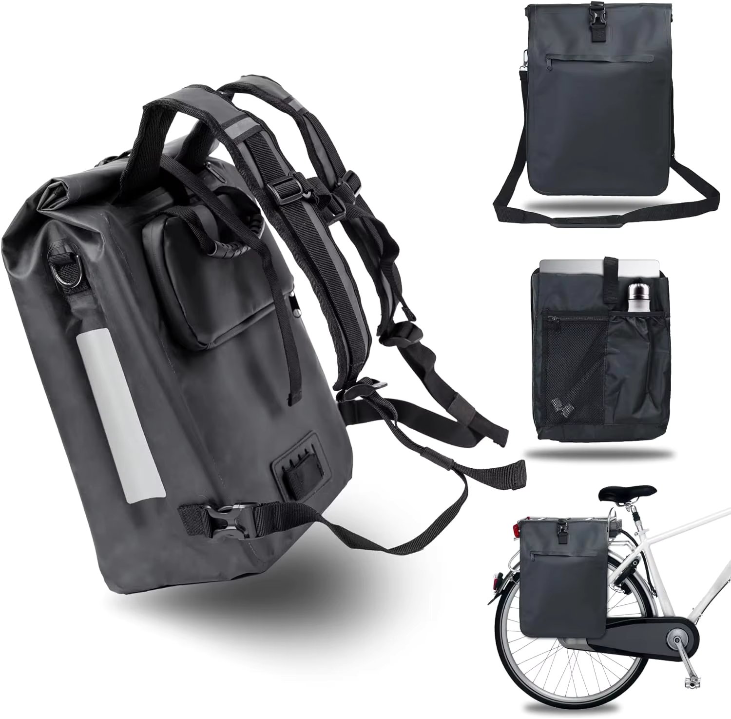 3 in 1 Bicycle Bag Luggage Rack,bicycle Backpack Shoulder Bag, Waterproof Bicycle Bag with Reflectors