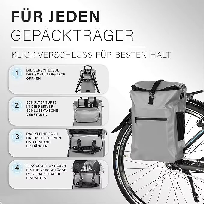 30L Bicycle Bag with Backpack Function Bicycle Bag for Luggage Rack Easy to Assemble Laptop Compartment