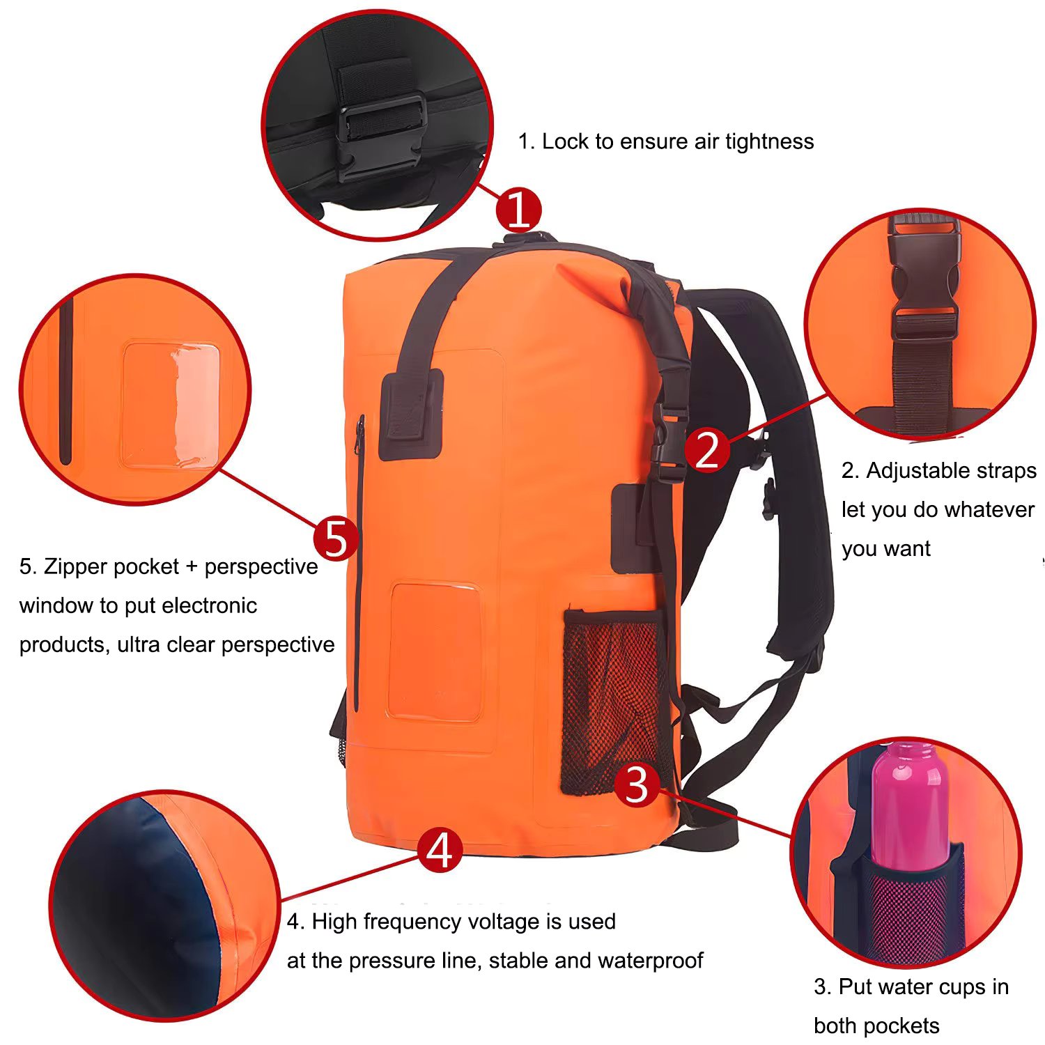 IPX6 Grade Water Proof Recycled Dry Bag 500D Tarpaulin PVC Outdoor Black Camping Waterproof Bag Backpack