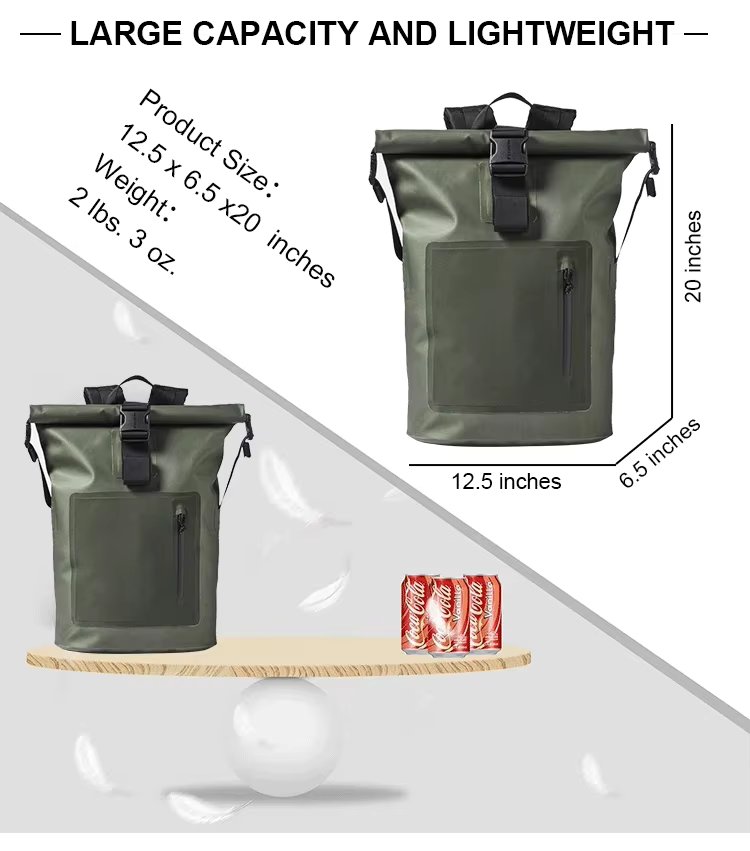 Custom Men Roll-Top PVC Dry Bag Waterproof Backpack Fully Waterproof Bag