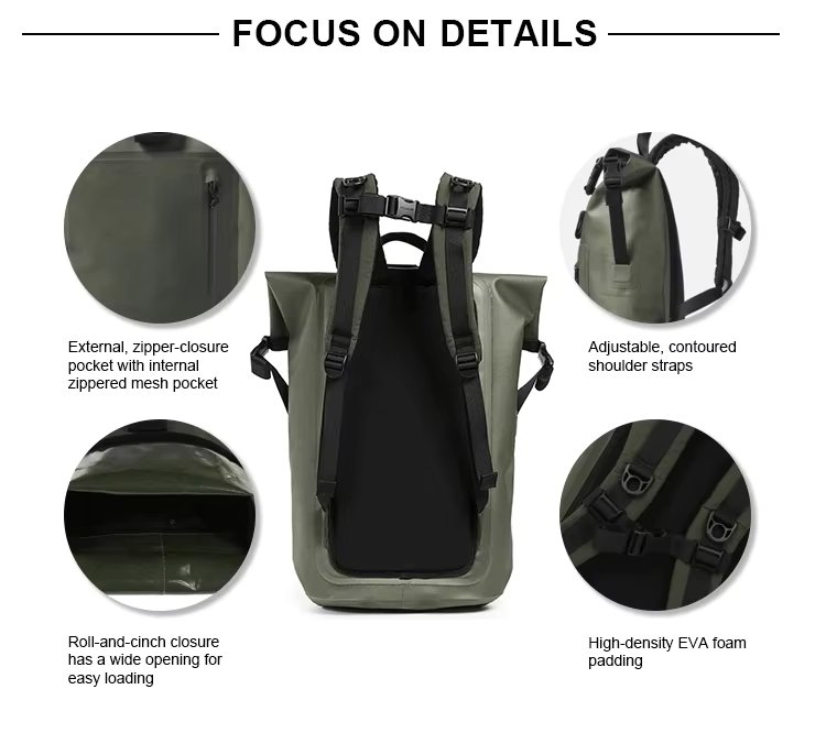 Custom Men Roll-Top PVC Dry Bag Waterproof Backpack Fully Waterproof Bag