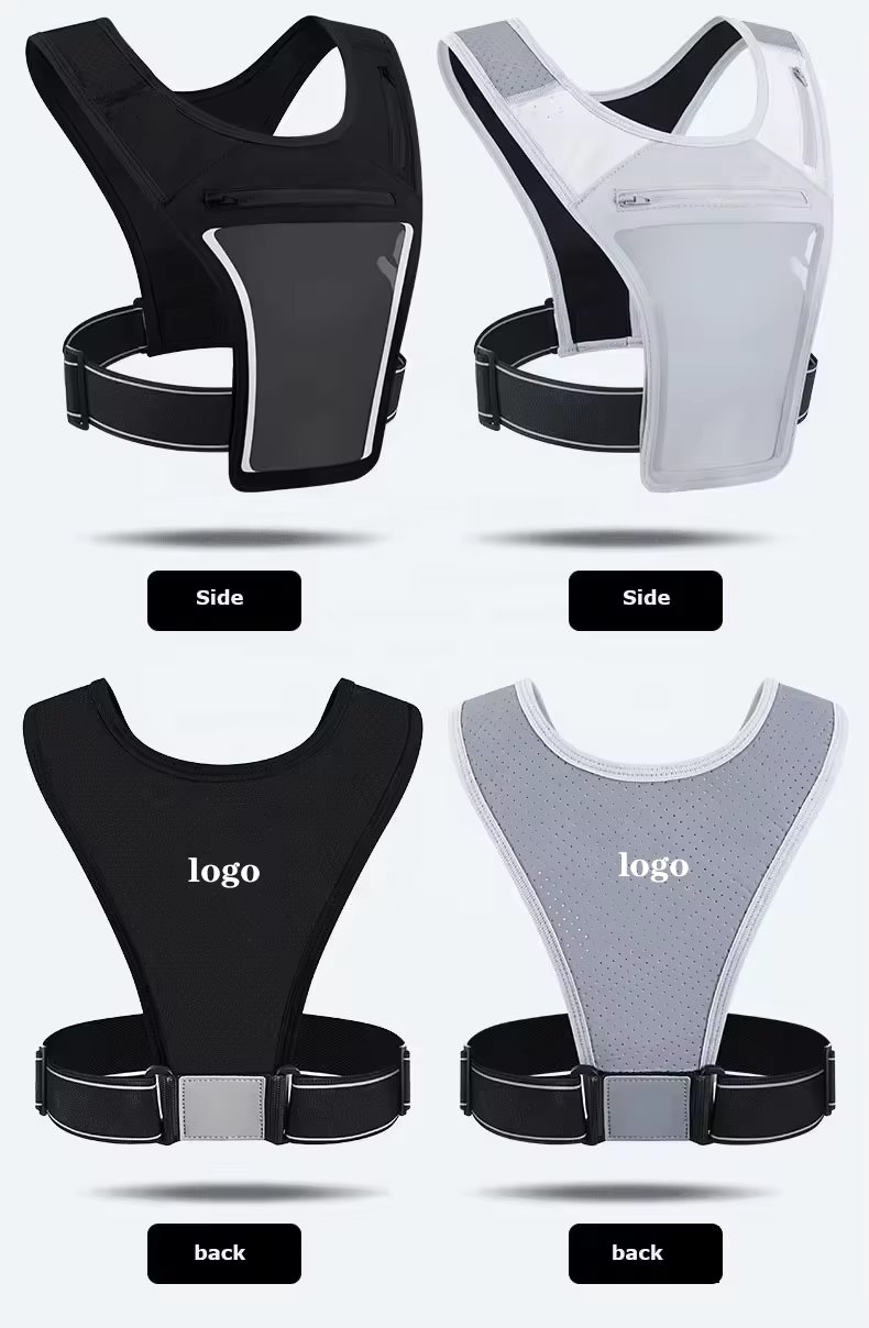 Factory Custom New Arrival Breathable Reflective Chest Running Vest Phone Holder With Clear Touch Screen Window