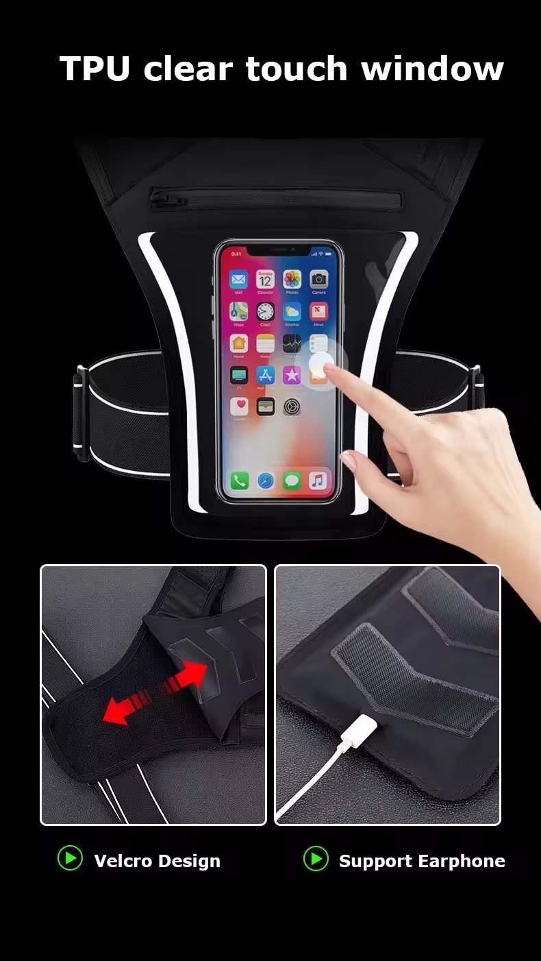 Factory Custom New Arrival Breathable Reflective Chest Running Vest Phone Holder With Clear Touch Screen Window