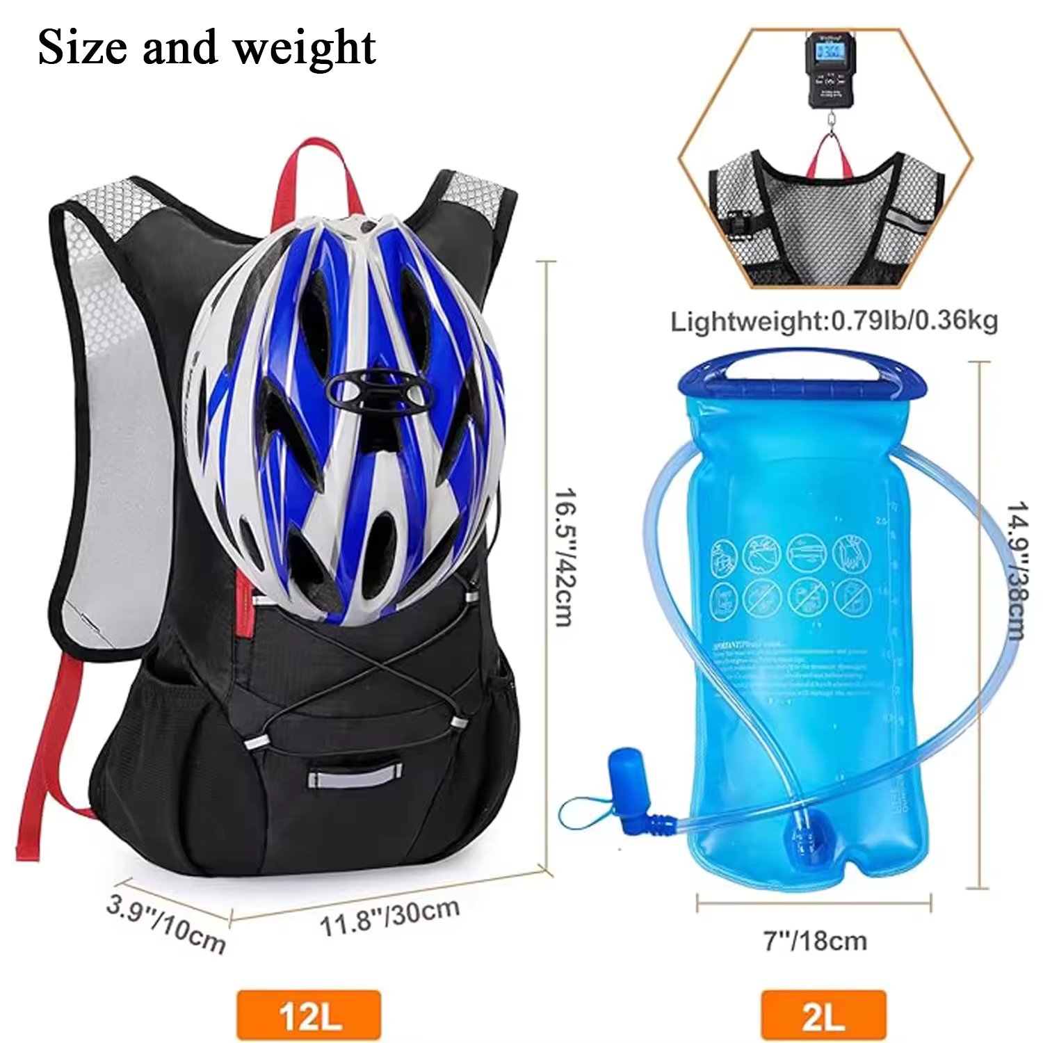Running Vest Custom Insulted Backpack With 2L Water Bladder High Flow Bite Valve Hydration Backpack for Hiking Running Cycling