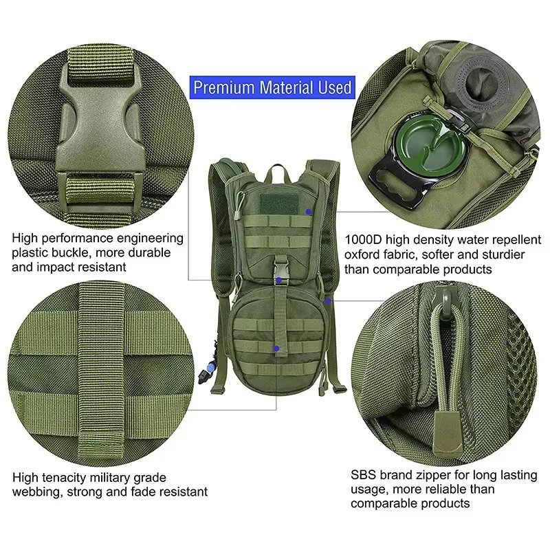 Custom Outdoor Hiking Climbing Survival Assault Tactical Hydration Backpack Bag with 2L 3L TPU Water Bladder