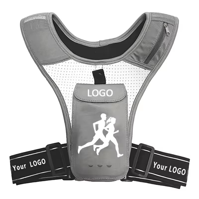Custom Gym Jogging Lightweight Breathable Adjustable Waistband Reflective Strip Running Phone Holder Vest for Men Women