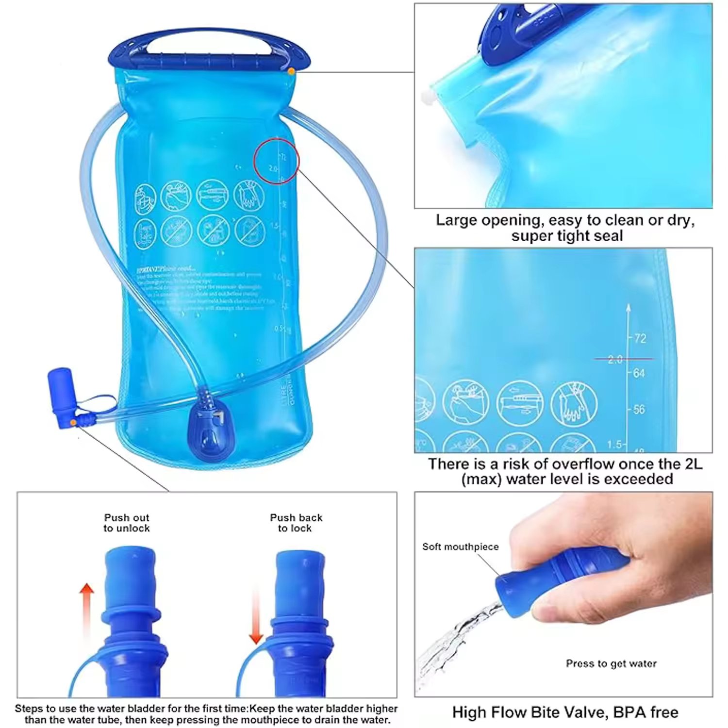 Running Vest Custom Insulted Backpack With 2L Water Bladder High Flow Bite Valve Hydration Backpack for Hiking Running Cycling
