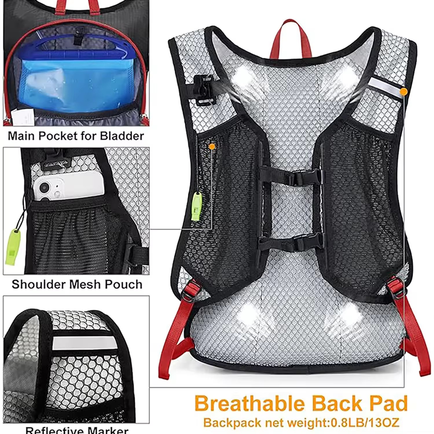 Running Vest Custom Insulted Backpack With 2L Water Bladder High Flow Bite Valve Hydration Backpack for Hiking Running Cycling