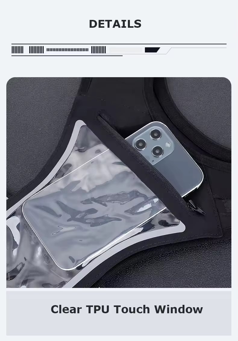 Factory Custom New Arrival Breathable Reflective Chest Running Vest Phone Holder With Clear Touch Screen Window