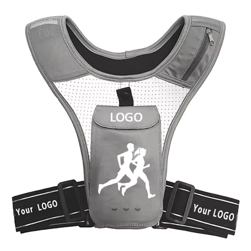 Custom Gym Jogging Lightweight Breathable Adjustable Waistband Reflective Strip Running Phone Holder Vest for Men Women