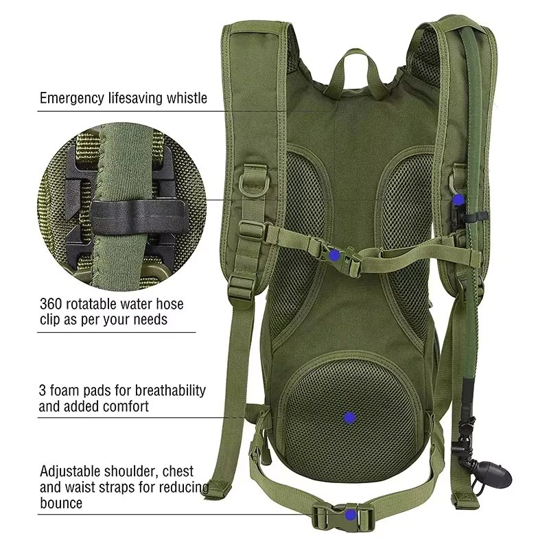 Custom Outdoor Hiking Climbing Survival Assault Tactical Hydration Backpack Bag with 2L 3L TPU Water Bladder