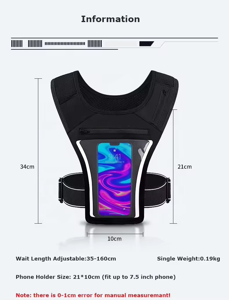 Factory Custom New Arrival Breathable Reflective Chest Running Vest Phone Holder With Clear Touch Screen Window
