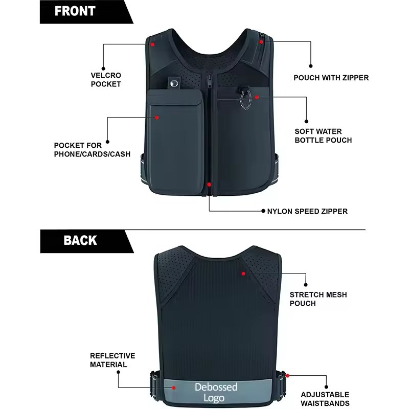 Factory Neoprene Reflective Adjustable Waistband Sports Running Vest Hydration Jogging Running Vest Phone Holder