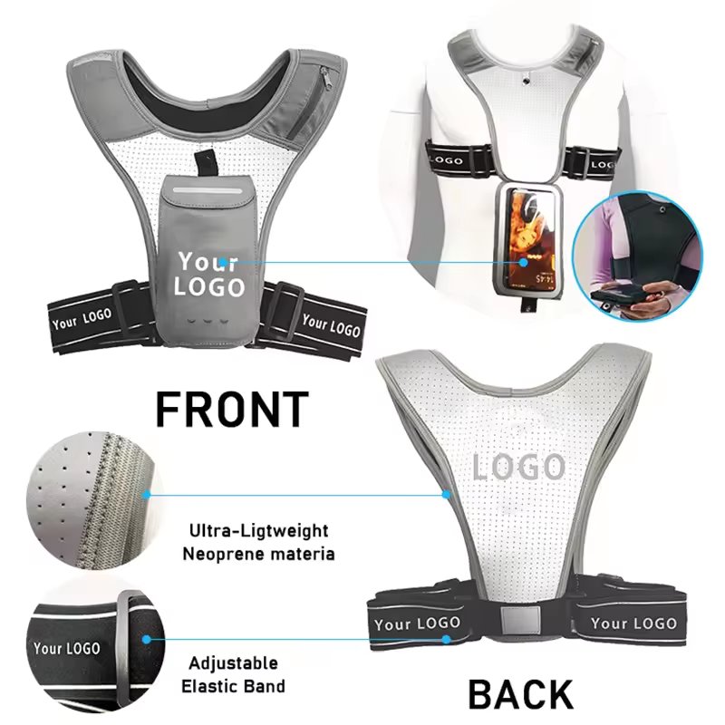 Custom Gym Jogging Lightweight Breathable Adjustable Waistband Reflective Strip Running Phone Holder Vest for Men Women
