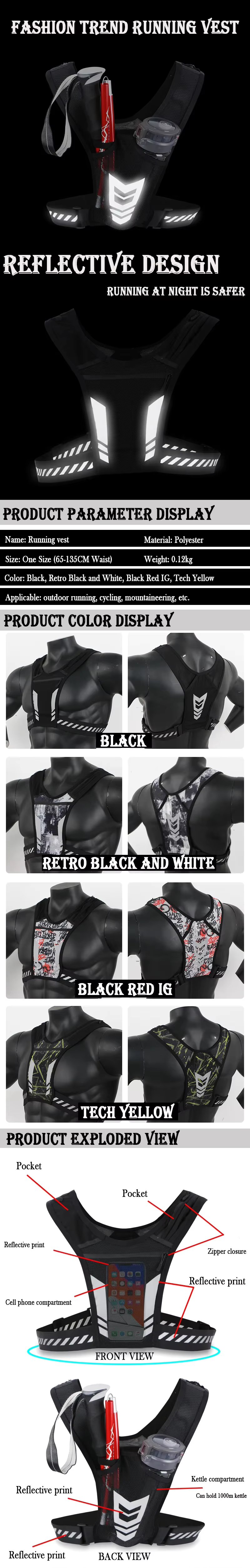 Custom Factory Price Reflective Running Backpack Running Hydration Vest Phone Holder with Bottle Holder